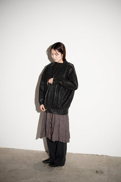 Textured Leather Stand Collar Jacket